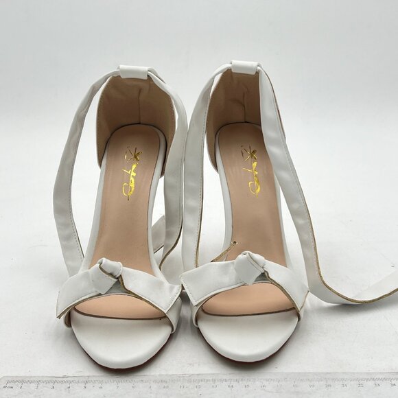 XYD White Open Toe with Cute Bowtie Ankle Strap High Heels Sweet Girls Sandals - Picture 3 of 8
